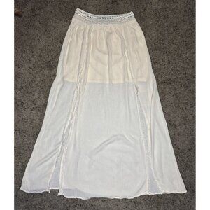 MAURICES Y2k 90s Cream Maxi Skirt Crochet Slit Hippie Boho Cottage Country Sz 0